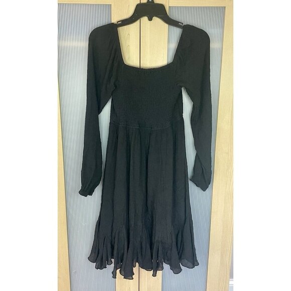 Hotwy Womens Black Tunic Dress Sz M Casual Waffle Knit Smocked Whimsygoth Witchy - Picture 2 of 6